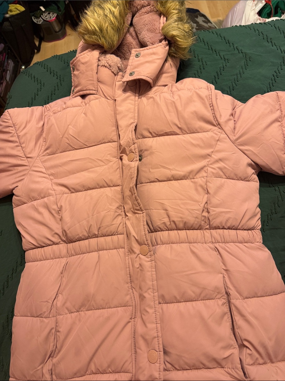 abercrombie kids Dusty Pink Puffer Jacket with Faux Fur Hood